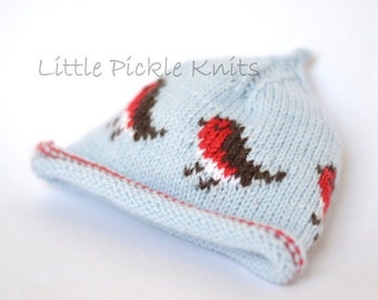 newborn KNITTING PATTERNS - Christmas knits  robins pixie beanie - newborn to 5 years