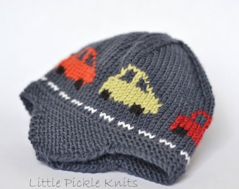 Boys hat KNITTING PATTERN - Little Cars aviator -  newborn to 9 years