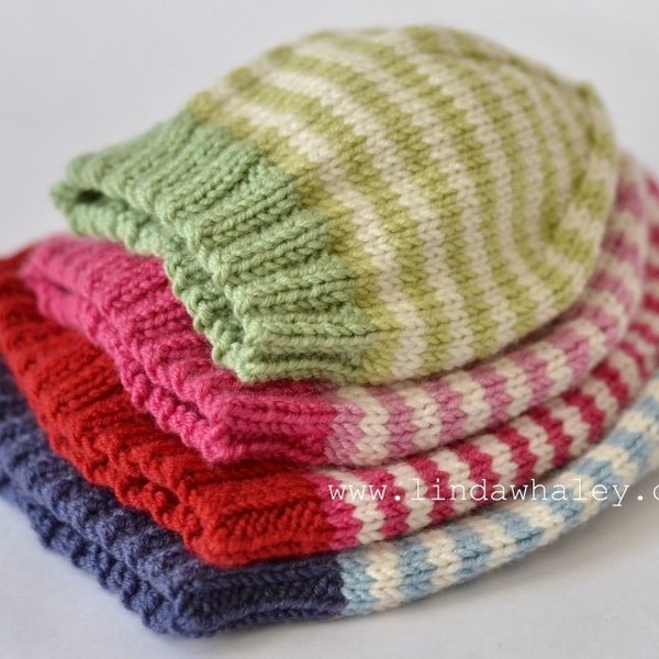 NEW! SIMPLE STRIPE Rib Trim Baby Hat knitting pattern