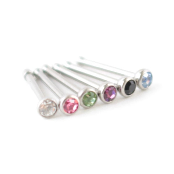 Nose Bone CZ, 22g, 20g, 18g, Clear, ClearAB, Purple, Pink, Aqua, Body Piercings, Assorted Colors, Simple CZ, Dainty, Nose Stud, Pin