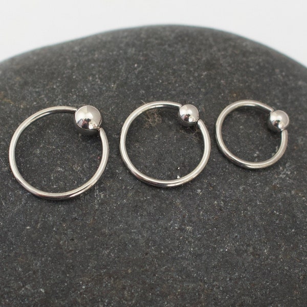 Silver Captive Bead Ring, Hoop, 20g,18g,16g,14g,10g,8g, Captive Ring, Surgical Steel, Ears, Nose, Eyebrows, Body Piercing Jewelry