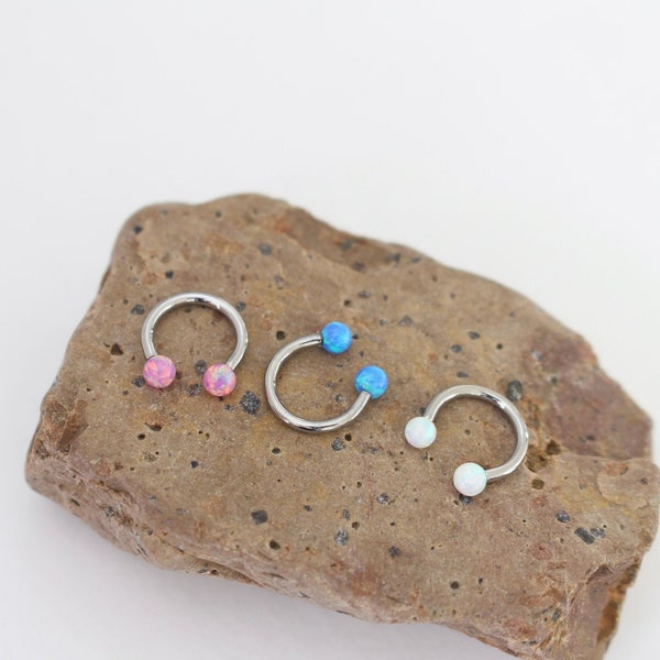 Opal Horseshoe Barbells, 16g, Eyebrows, Nose, Synthetic Opals, Internally Threaded, Body Piercing Jewelry