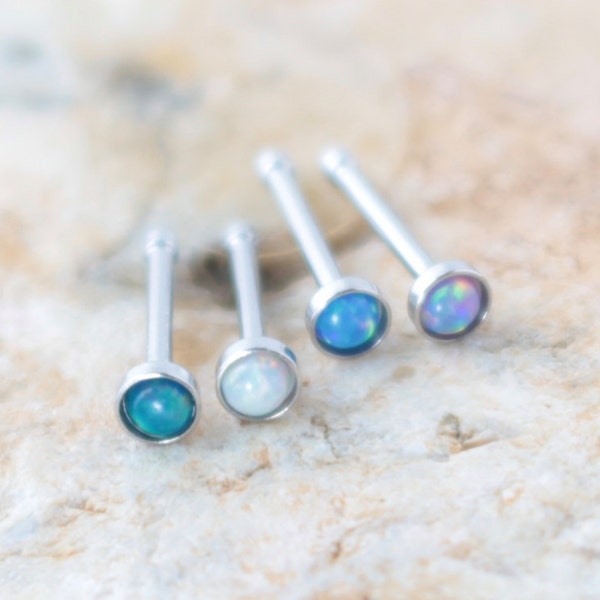 Opal Nose Bone, Stud, Pin, Synthetic Opal, 20g, Purple, Green, Blue, White, Body Kandie, Piercings