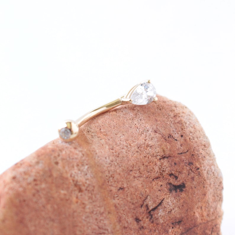 CZ Pear Belly Ring For Her Body Kandie Body Piercings 14g CZ Belly Ring Yellow Gold 14k Gold Belly Ring 14k White Gold Pear CZ