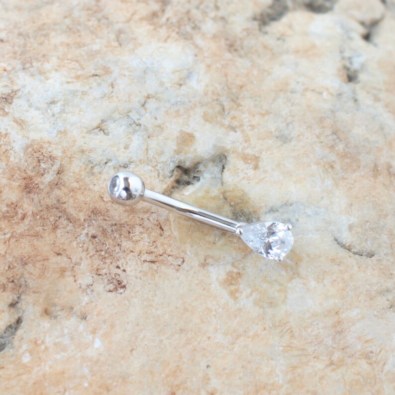 CZ Pear Belly Ring For Her Body Kandie Body Piercings 14g CZ Belly Ring Yellow Gold 14k Gold Belly Ring 14k White Gold Pear CZ