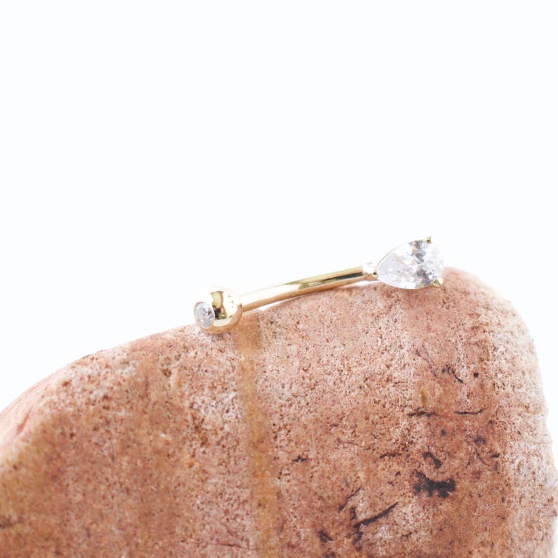CZ Pear Belly Ring For Her Body Kandie Body Piercings 14g CZ Belly Ring Yellow Gold 14k Gold Belly Ring 14k White Gold Pear CZ