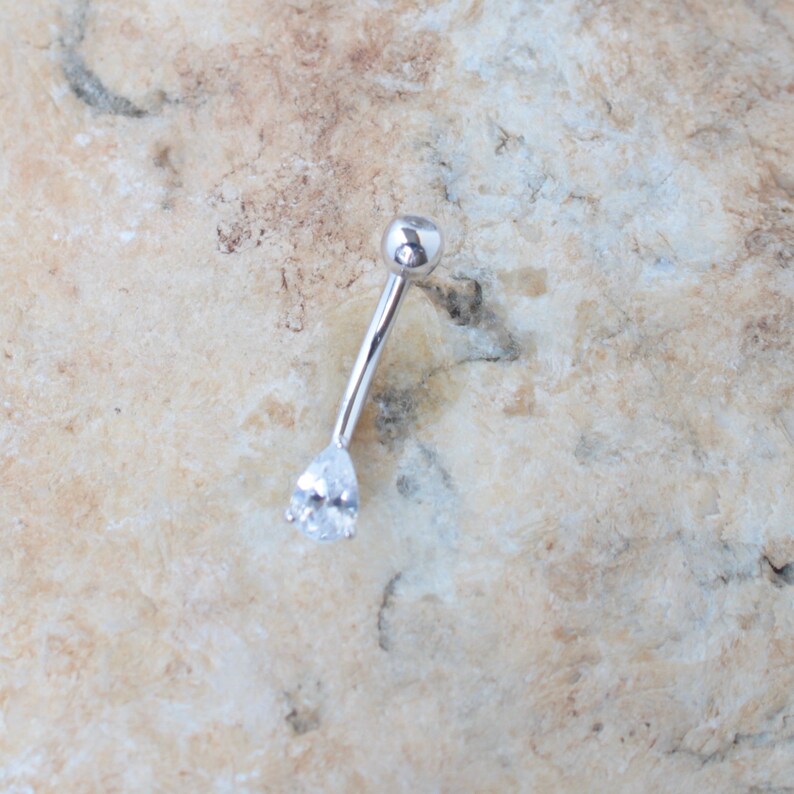 CZ Pear Belly Ring For Her Body Kandie Body Piercings 14g CZ Belly Ring Yellow Gold 14k Gold Belly Ring 14k White Gold Pear CZ