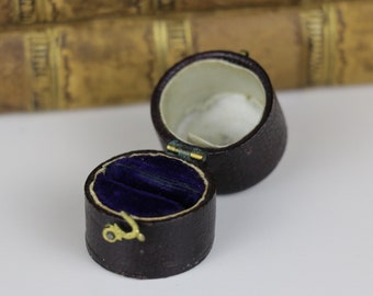 Antique Ring Box Rare Engagement or Wedding Ring Box with Deep Blue Interior