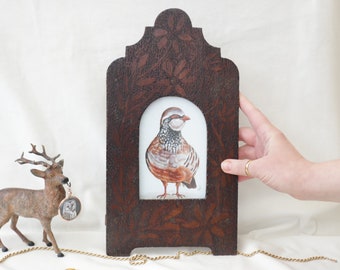 Partridge painting in antique hand carved wooden frame - Painted by Irene Owens