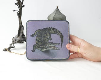 Antique Jewellery box with Crocodile painting by Irene Owens