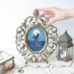 Mermaid and Moon Painting by Irene Owens in beautiful Antique Frame