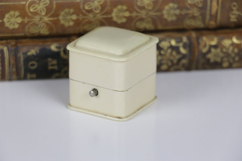 Vintage Ring Box Engagement or Wedding Ring Box with Blue Velvet Interior