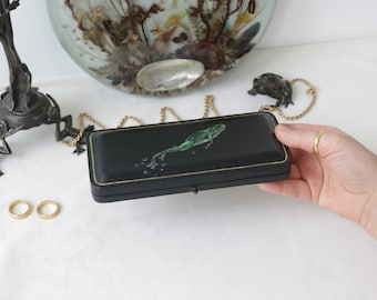 Swimming Frog - Antique Jewellery box painted by Irene Owens