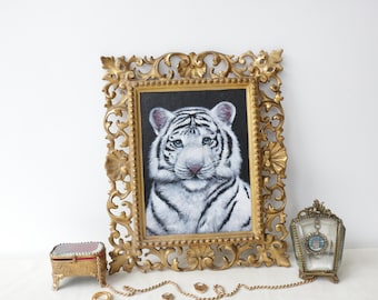 White Tiger Painting by Irene Owens in beautiful antique frame