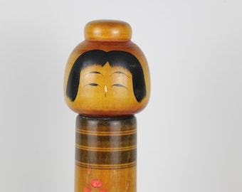 Vintage Kokeshi Japanese Wooden Doll 12" hand painted and Signed by Artist - Free Shipping