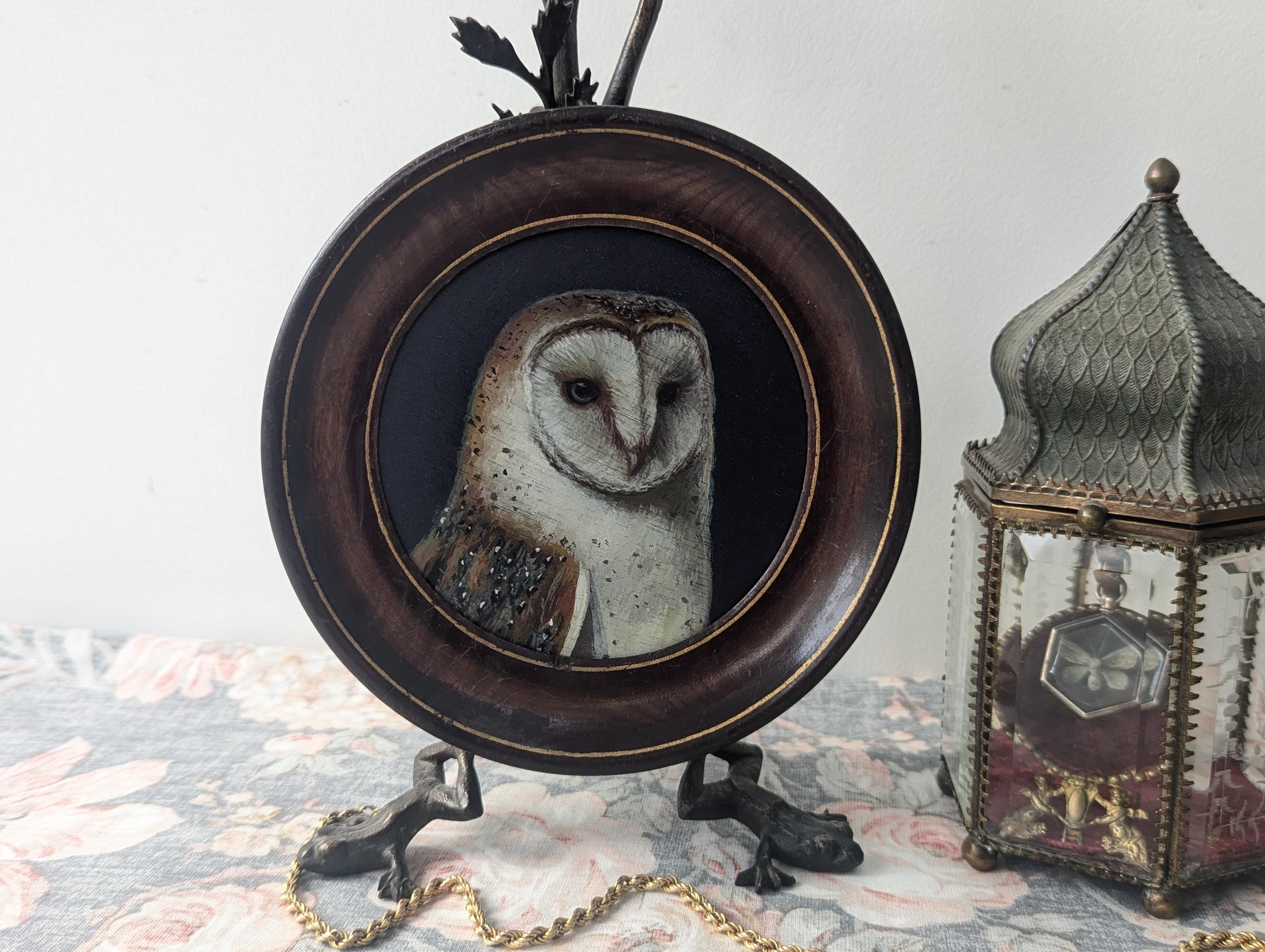 Barn Owl Painting by Irene Owens in beautiful antique frame