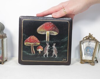 Vintage Jewellery box with Rabbits in Forest painting by Irene Owens
