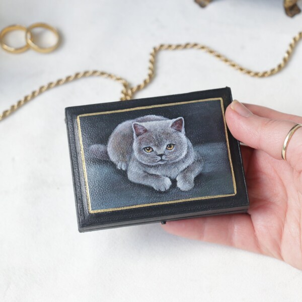 Antique Jewellery box with Cat painting by Irene Owens