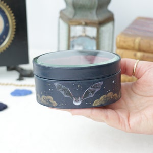 Night Sky Bat - Antique Trinket box painted by Irene Owens