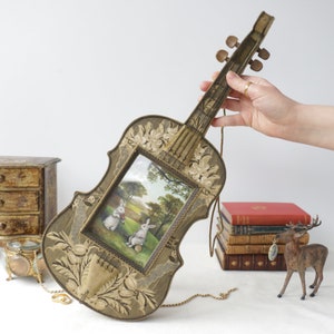 19th Century Violin picture frame with Painting by Irene Owens