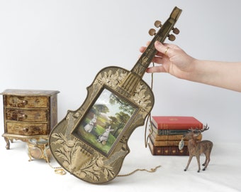 19th Century Violin picture frame with Painting by Irene Owens