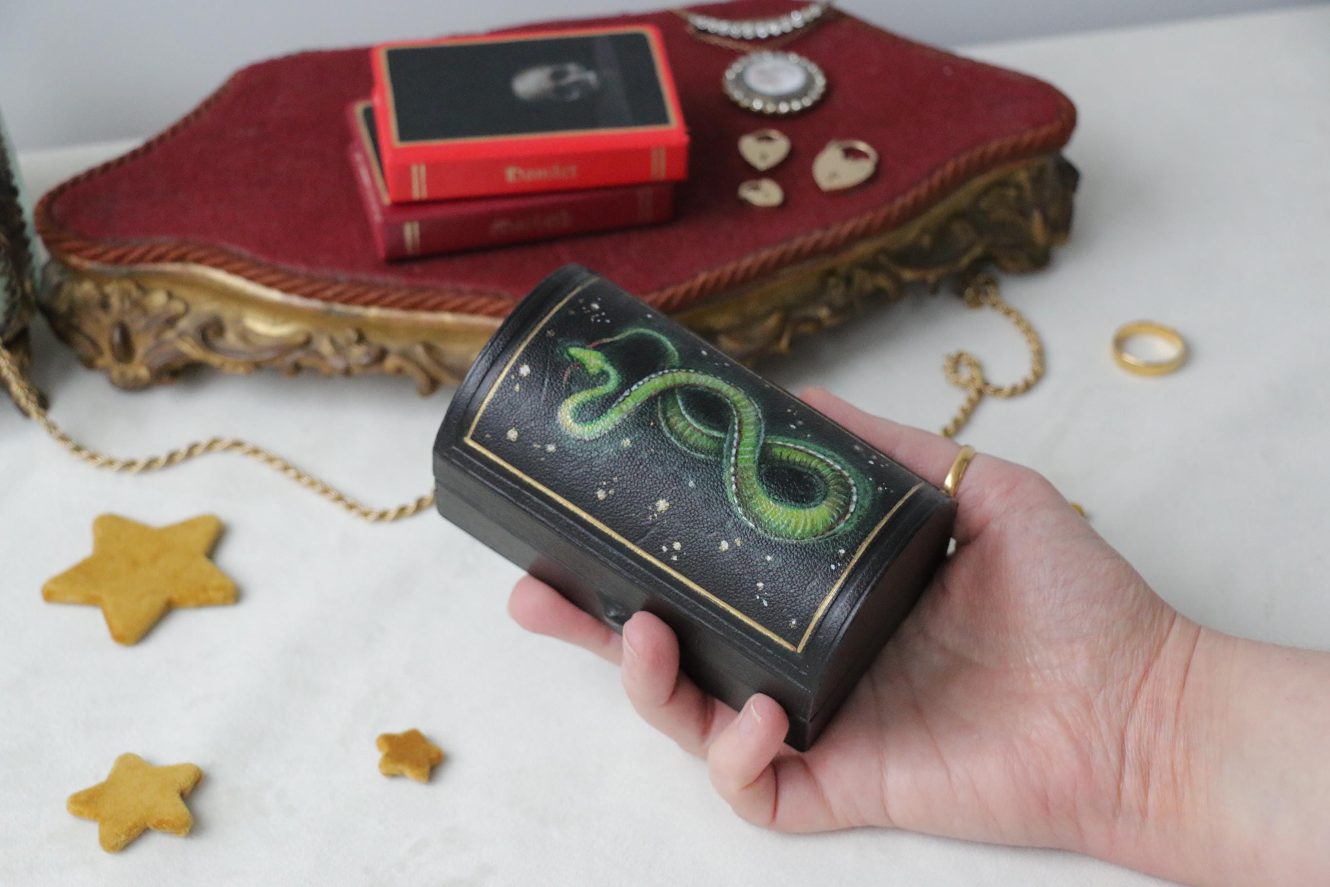 Antique Multi Ring Box - Snake - hand crafted Art Box for 2 Rings