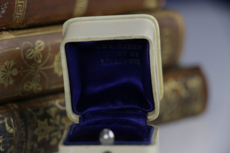 Vintage Ring Box Engagement or Wedding Ring Box with Blue Velvet Interior