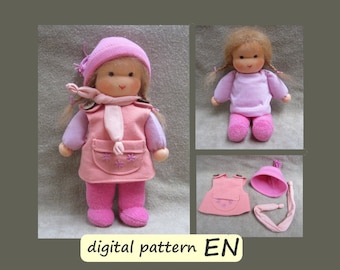 Pattern Waldorf doll ‘Woelie’. PDF download, pattern with instruction in English. Tutorial Waldorf doll for kids. Steiner doll. Birthday