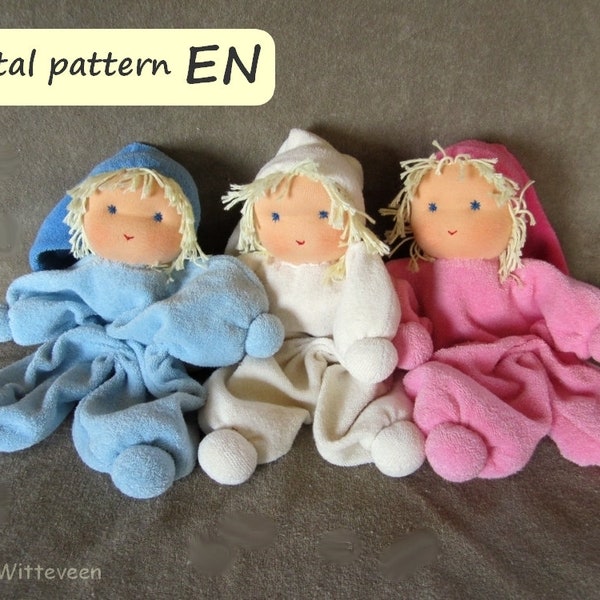 Pattern Waldorf doll, cuddle doll 'Jippie'. PDF download. Tutorial in English for waldorf cuddle doll. DIY Waldorf cuddle doll.