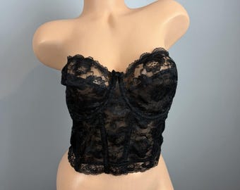 Vintage WYNETTE Black Lace Strapless Longline Bra Bustier Corset Size Medium?