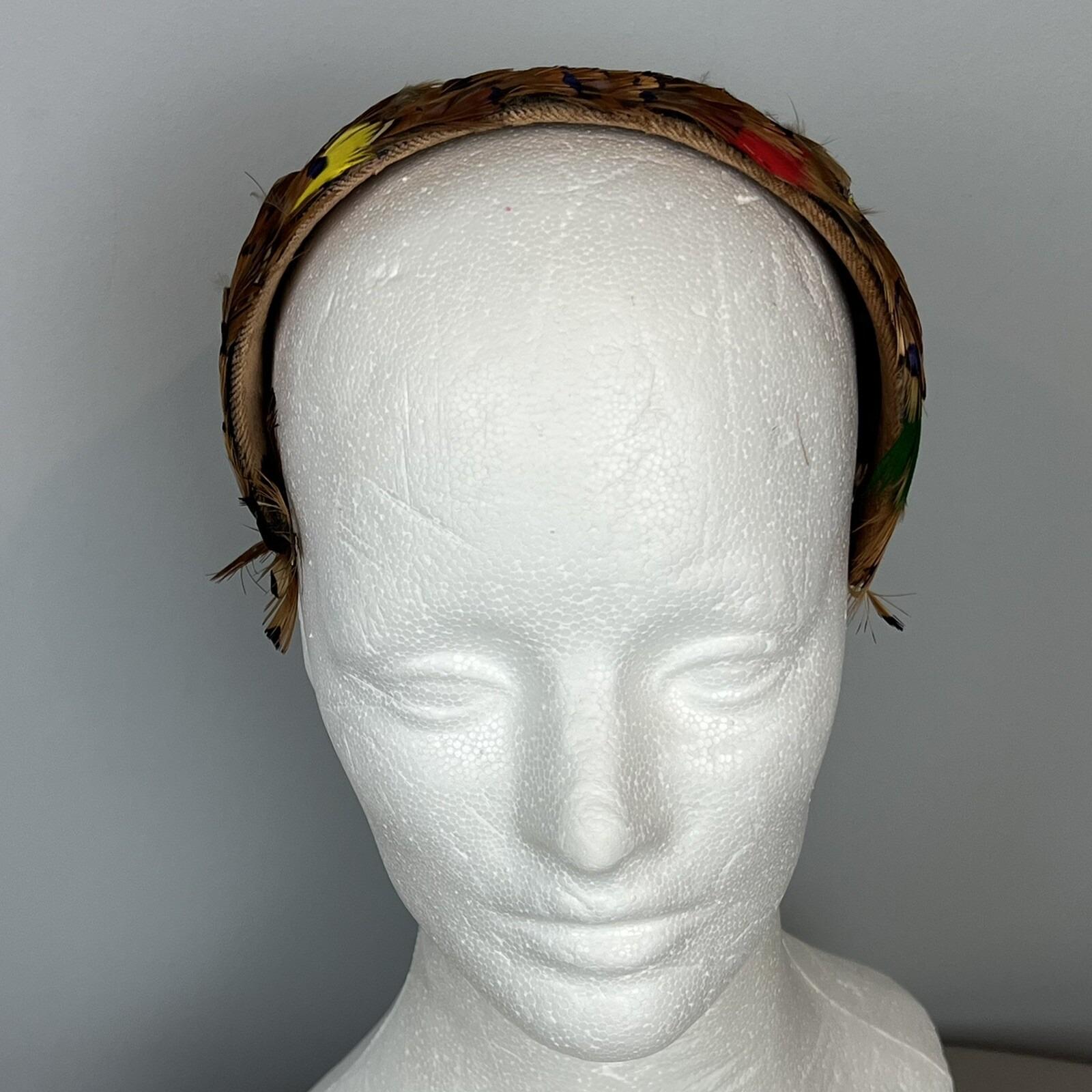 Vintage Pheasant Feather Fascinator Brown Headband Mid 