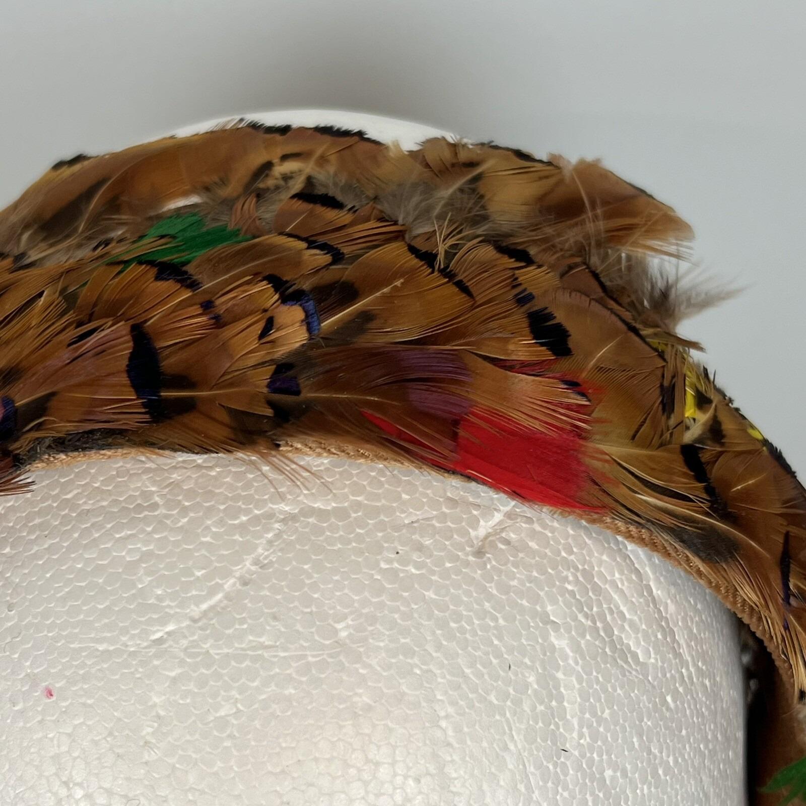 Vintage 50s 60s Pheasant Feather Fascinator Headband Hat Brown JS Vintage Pheasant Feather Fascinator Brown Headband Mid  main image 4