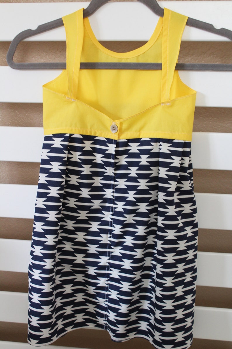 Summer Girl Dress Girl/'s Birthday Dress size 5 Sunshine Toddler Dress Organic Yellow Cotton Wedding Guest Dress Navy White Cotton