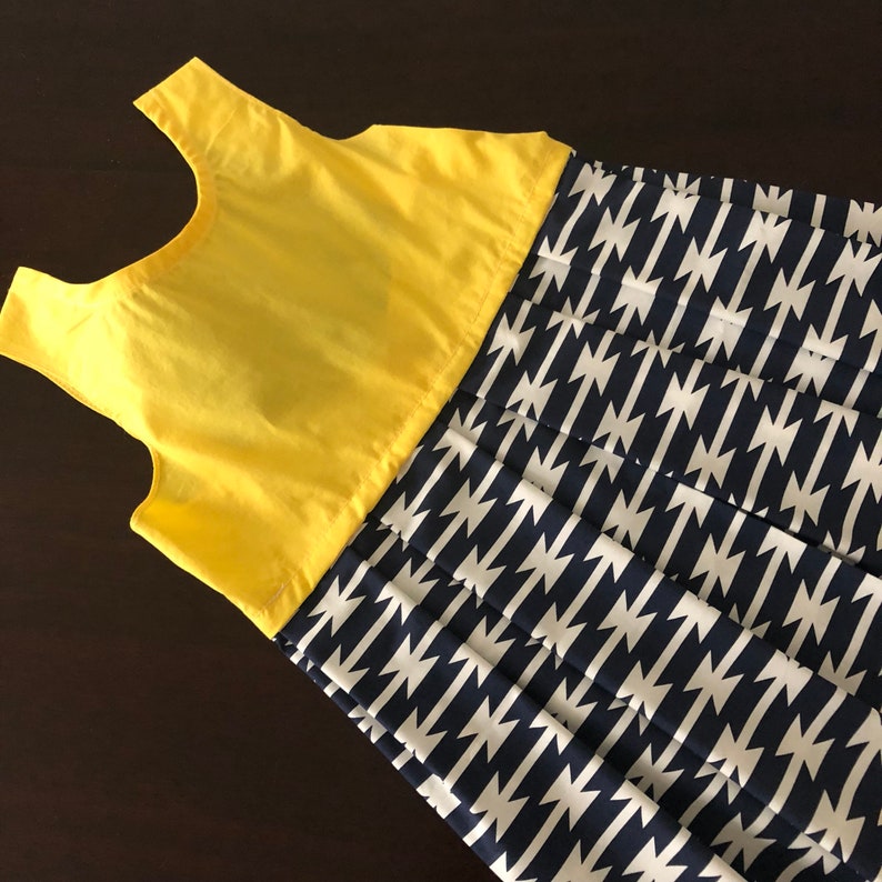 Summer Girl Dress Girl/'s Birthday Dress size 5 Sunshine Toddler Dress Organic Yellow Cotton Wedding Guest Dress Navy White Cotton
