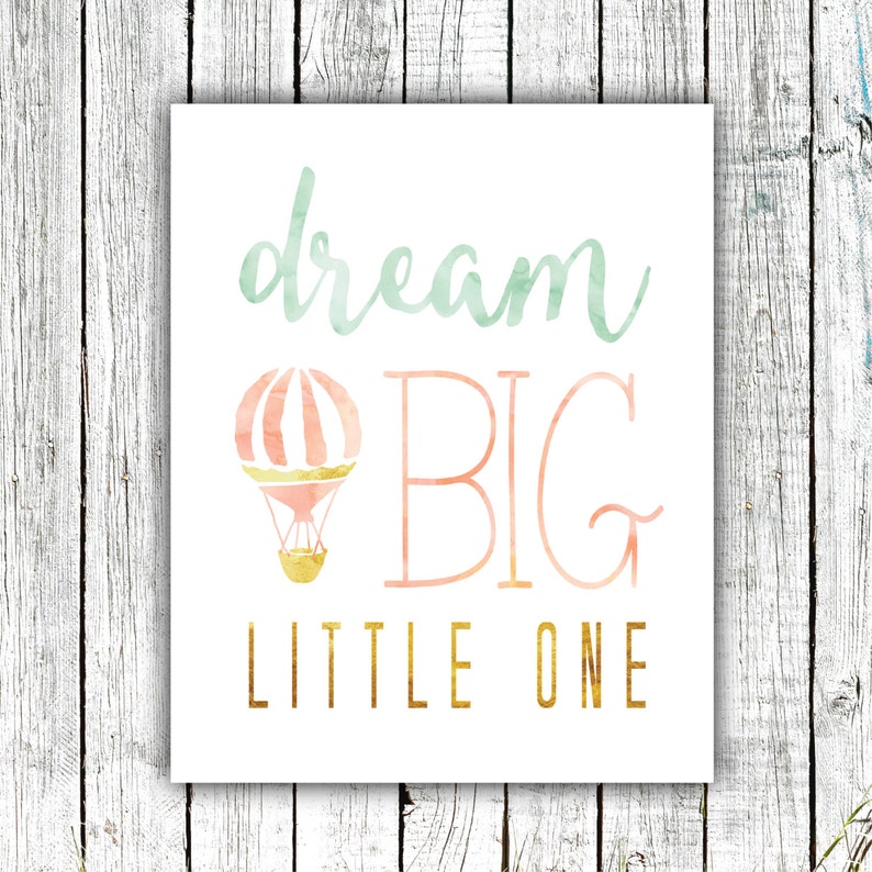 Nursery Art Printable Dream Big Little One Wall Art Hot Air Etsy