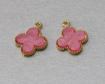1pc P942-G-PK Gold Plated Pink Glitter Line Epoxy Rectangle Pendant