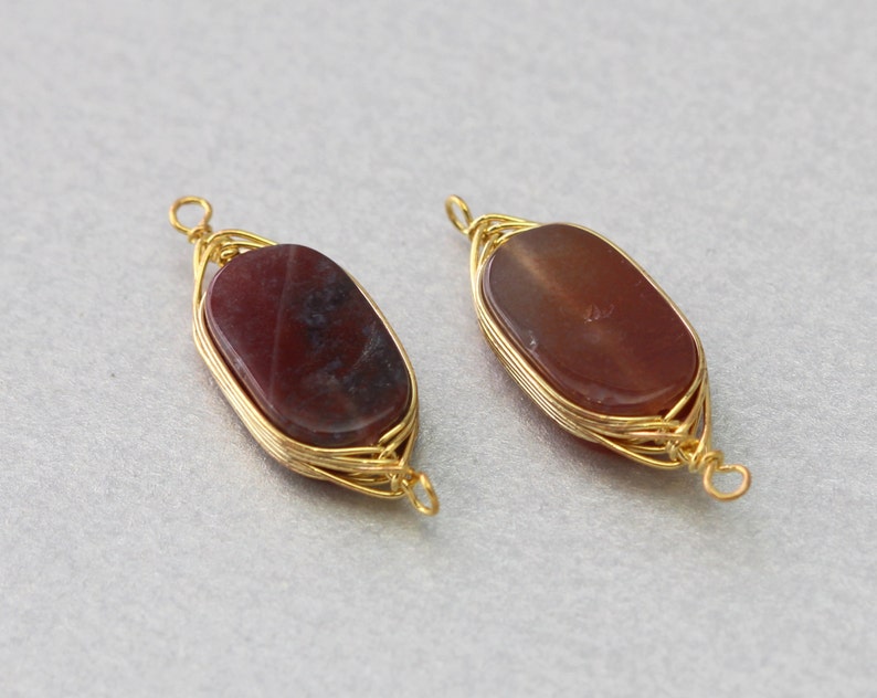 10 Pieces G3016G-IA010 India Agate Gemstone Connector Polished Gold Plated
