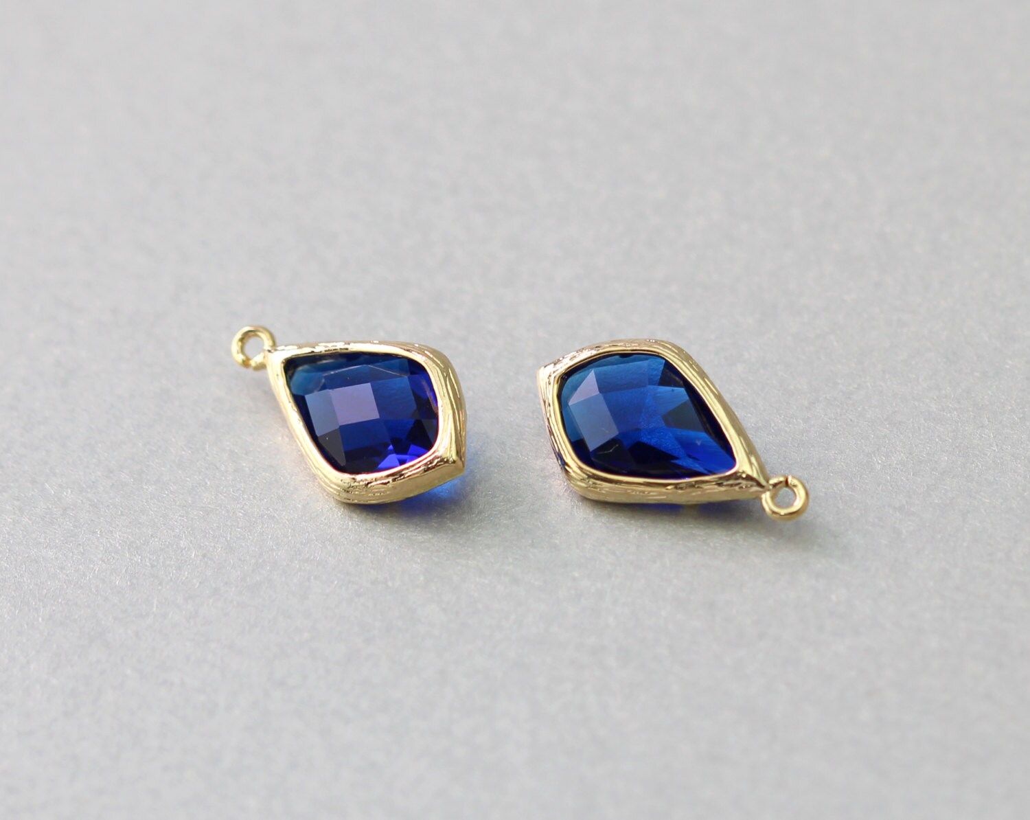 Cobalt Blue Teardrop Glass Pendant . Polished Gold Plated . | Etsy