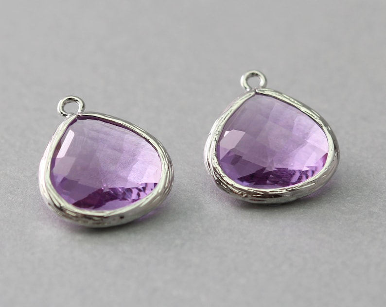 Polished Original Rhodium Plated Lavender Teardrop Glass Pendant Brass Framed 10 Pieces G2002S-LV010