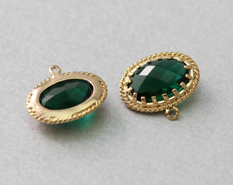 Emerald Oval Glass Pendant Polished Gold Plated Brass Framed 10 Pieces G1036G-EM010