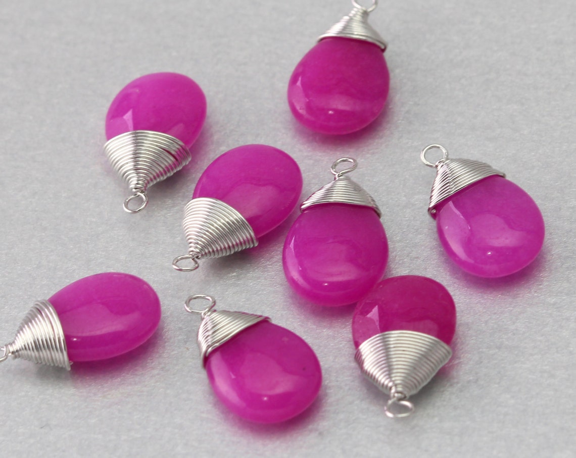 Fuchsia Gemstone Pendant . Polished Original Rhodium Plated . | Etsy