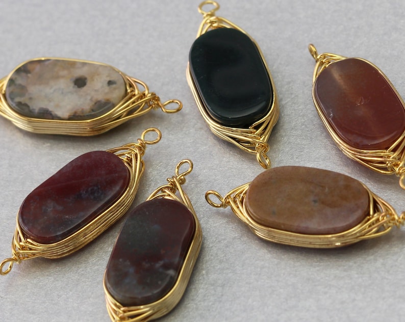 10 Pieces G3016G-IA010 India Agate Gemstone Connector Polished Gold Plated