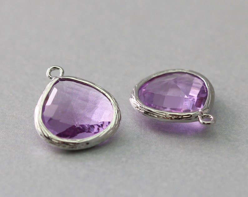 Polished Original Rhodium Plated Lavender Teardrop Glass Pendant Brass Framed 10 Pieces G2002S-LV010
