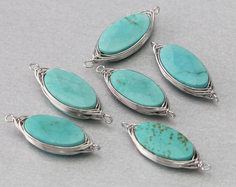 Turquoise Gemstone Connector . Polished Original Rhodium Etsy