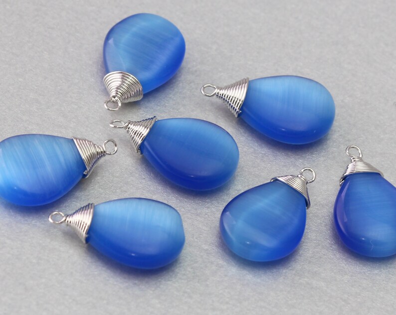 Blue Cat Eye Gemstone Pendant Polished Original Rhodium Plated 10