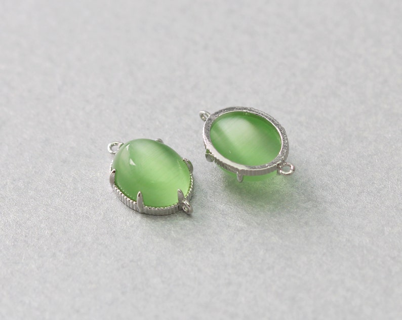 Peridot Cat Eye Oval Gemstone Connector . Polished Original Etsy