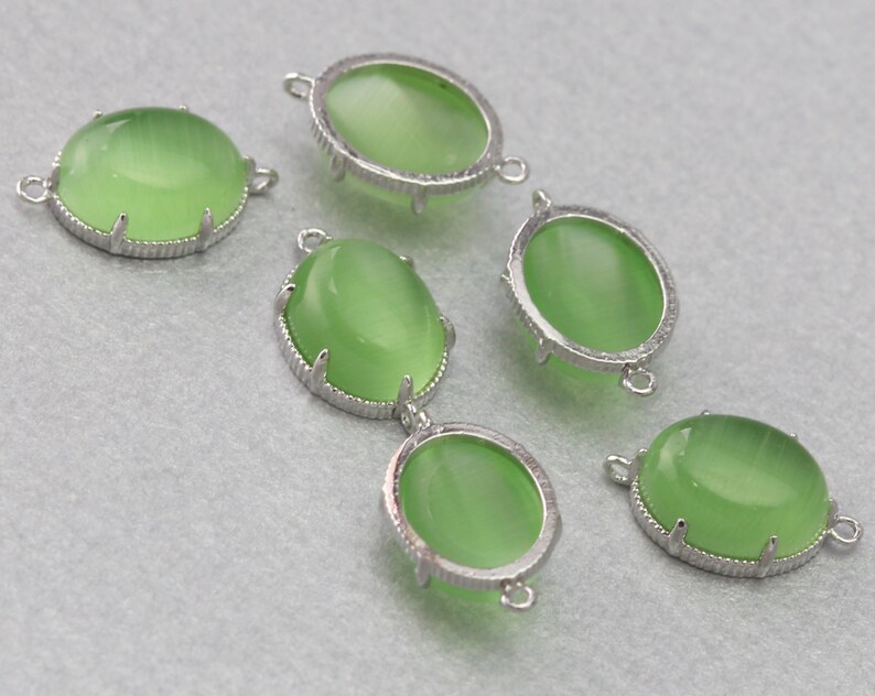 Peridot Cat Eye Oval Gemstone Connector . Polished Original Etsy