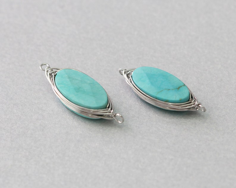 Turquoise Gemstone Connector . Polished Original Rhodium Etsy