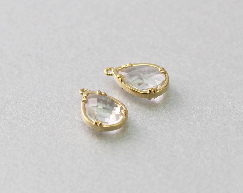 Polished Gold Plated 10 Pieces G1002G-CR010 Brass Framed Crystal Teardrop Glass Pendant