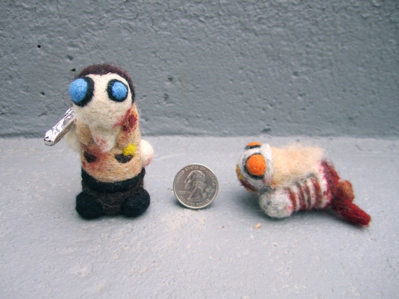 Needle Felted Rick Grimes and Torso Zombie The Walking Dead image 1
